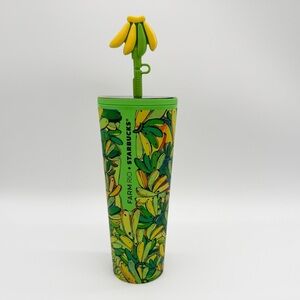 NWT Starbucks X Farm Rio Tumbler Banana Print & Straw Topper